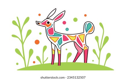 Cartoon Deer and Joyful Meadow: Creative Realm of Children's Art