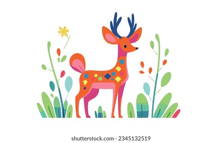 Cartoon Deer and Joyful Meadow: Creative Realm of Children's Art