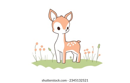 Cartoon Deer and Joyful Meadow: Creative Realm of Children's Art