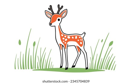 Cartoon Deer and Joyful Meadow: Creative Realm of Children's Art