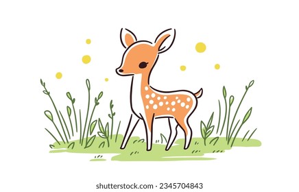Cartoon Deer and Joyful Meadow: Creative Realm of Children's Art