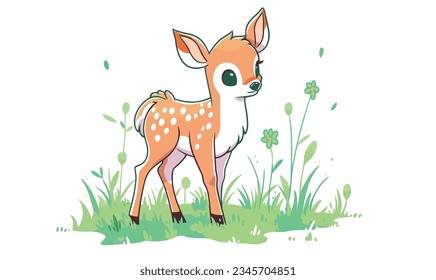 Cartoon Deer and Joyful Meadow: Creative Realm of Children's Art