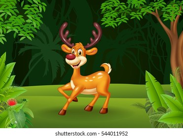 Cartoon deer in the jungle