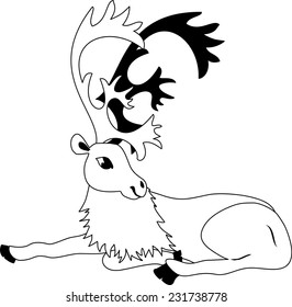 cartoon deer line art, black and white illustration