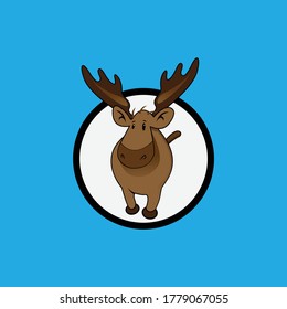 Cartoon Deer Logo vector and illustration. wild animal symbol with blue background. eps 10