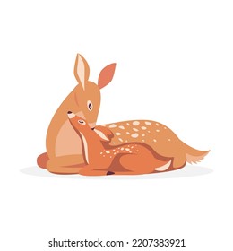 Cartoon deer. Male horny, female, baby fawn spotted reindeer isolated on white. Vector illustrations for wildlife, animals family, forest fauna