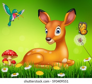 Cartoon deer with nature background