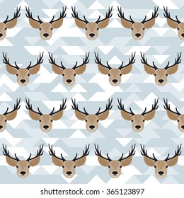 Cartoon deer portrait seamless pattern background. 