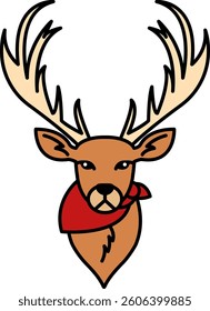 A cartoon deer with a red bandana on its head. The deer is wearing a red bandana and has a white background