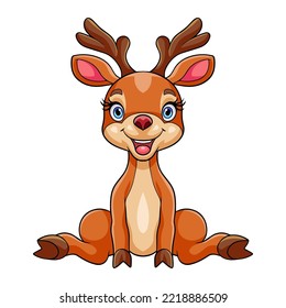 Cartoon deer sitting in isolation on a white background