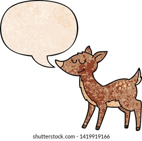 ciervo de dibujos animados con burbuja de habla en estilo de textura retro