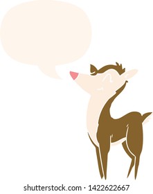 cartoon deer with speech bubble in retro style