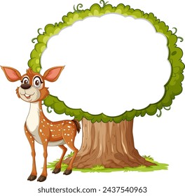 Cartoon deer standing next to a tree with empty space