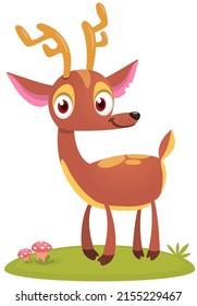 Cartoon Reh steht auf der Sommerwiese. Vektordesign einzeln