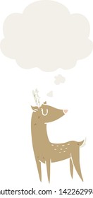 cartoon deer with thought bubble in retro style