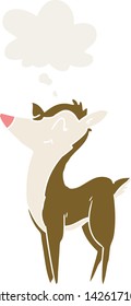 cartoon deer with thought bubble in retro style