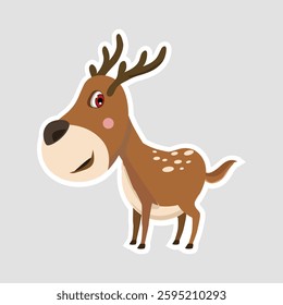 Cartoon Deer Vector Illustration Sticker. Cute cartoon deer sticker with a playful and friendly design. Perfect for wildlife-themed projects, kids’ decor, and educational materials