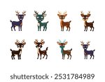 Cartoon deer vector set. Cute Cartoon Render of Smiling Deer Character Rendered on a White Background. Illustration of Cute Deer Isolated.