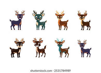 Cartoon deer vector set. Cute Cartoon Render of Smiling Deer Character Rendered on a White Background. Illustration of Cute Deer Isolated.