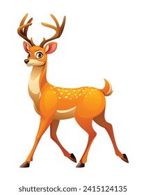 Cartoon deer walking. Vector illustration isolated on white background