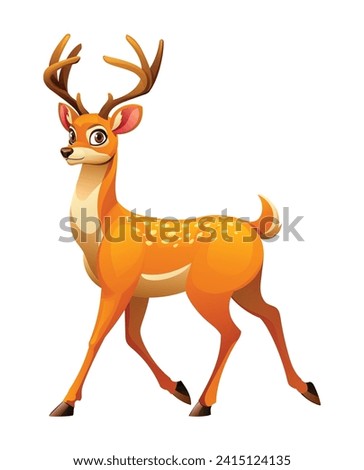 Cartoon deer walking. Vector illustration isolated on white background