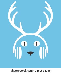 Cartoon deer wearing a headset, enjoy the music, vector