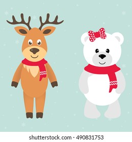 cartoon deer and winter bear