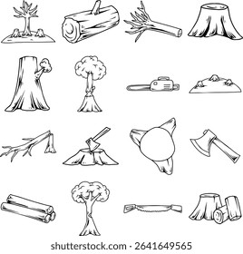 Cartoon Deforestation Elements Line Illustration