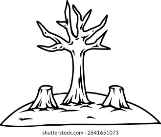 Cartoon Deforestation Scene Line Illustration