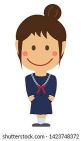 Cartoon deformed female student vector illustration ( Japanese, Asian, high school , school uniform )