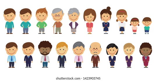 
Cartoon deformed person vector illustration set ( Asian,business person,family,students etc.) 