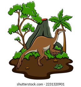 Cartoon Deinocheirus in the jungle