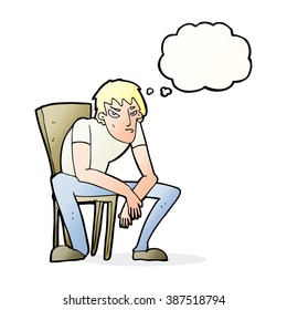 caricatura hombre abatido con burbuja de pensamientos