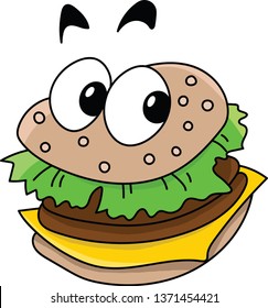 Cartoon delicious ready to eat  cheeseburger looking at camera vector illustration