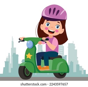 cartoon delivery boy riding a scooter