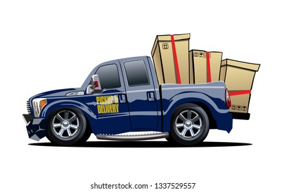 Cartoon delivery cargo pickup truck isolated on white background. Available EPS-10 vector format separated by groups and layers with transparency effects for one-click recolour