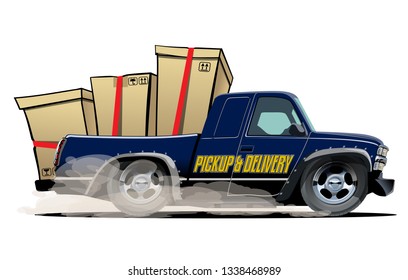 Cartoon delivery cargo pickup truck isolated on white background. Available EPS-10 vector format separated by groups and layers with transparency effects for one-click recolour