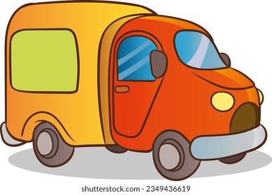 Cartoon delivery cargo pickup truck isolated on white background. 