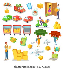 Cartoon delivery and logistics set. Vector Illustration of transportation, logistic technology  character design