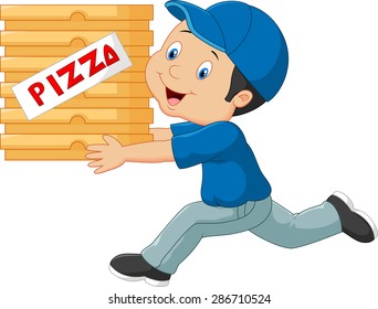 Cartoon a delivery man holding pizza