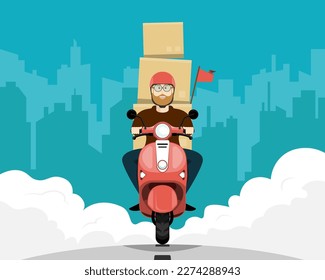 Cartoon delivery man service, Digital marketing illustration.