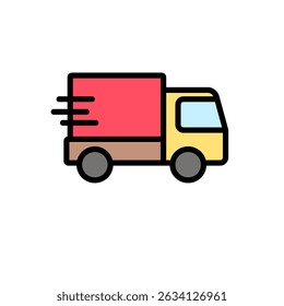 Cartoon delivery truck in colored outline style. Perfect for fast shipping, e-commerce, and logistics icons.