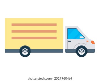 Cartoon delivery truck van isolated on white background. Vector illustration of van car. Cargo auto. Automation business. Online delivery service concept, order tracking, home and office transfer