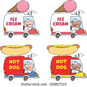 Cartoon Delivery Trucks. Vector Collection Set