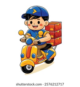 Cartoon Delivery Worker with Scooter Bike