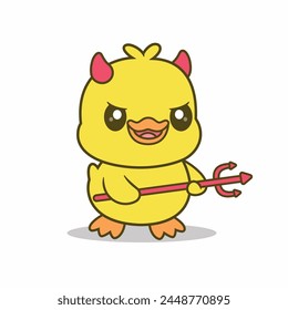 Cartoon demon duck holding a stick Vector Illustration , Animals Nature
