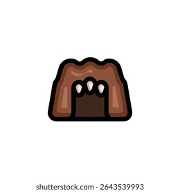 Cartoon den depicts animal teeth inside cave opening