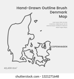 Cartoon Denmark Map, Hand Drawn Denmark Map, Doodle Denmark Map Vector Outline Style Map Information