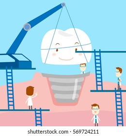 cartoon dental care and restoration of teeth