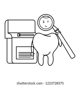 cartoon dental care tooth black and white
